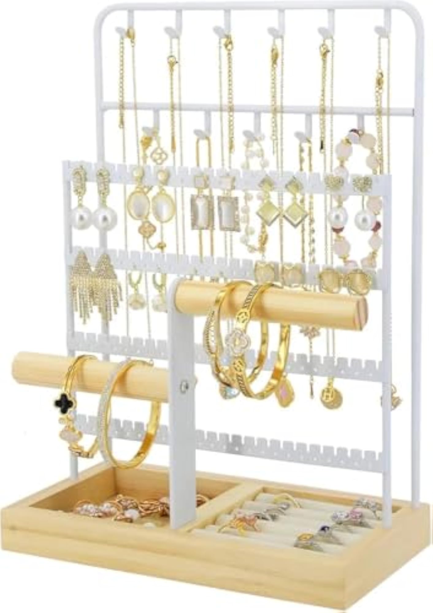 8-Tier Jewelry Organizer Stand with Tray & Hooks